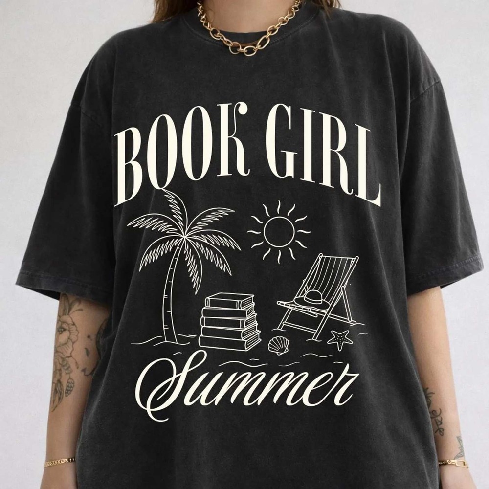 Book Girl Summer Graphic Tee NEW black short sleeve shirt - Picture 1 of 1
